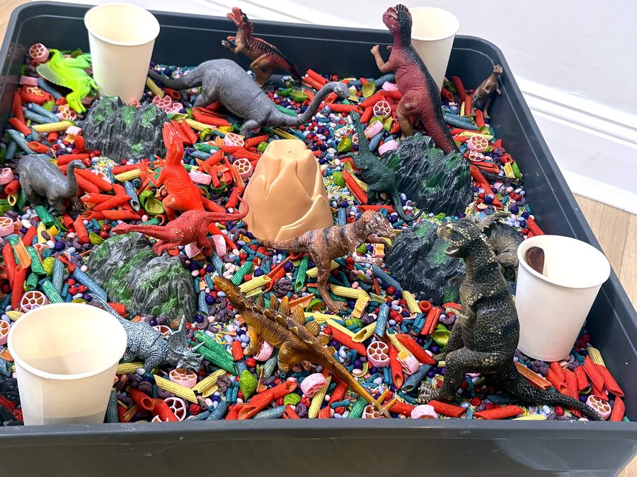 Dinosaur dig sensory tray